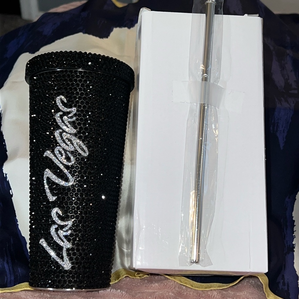 Bling Crystal Stainless Steel black with silver Las Vegas (Solid) NWT.